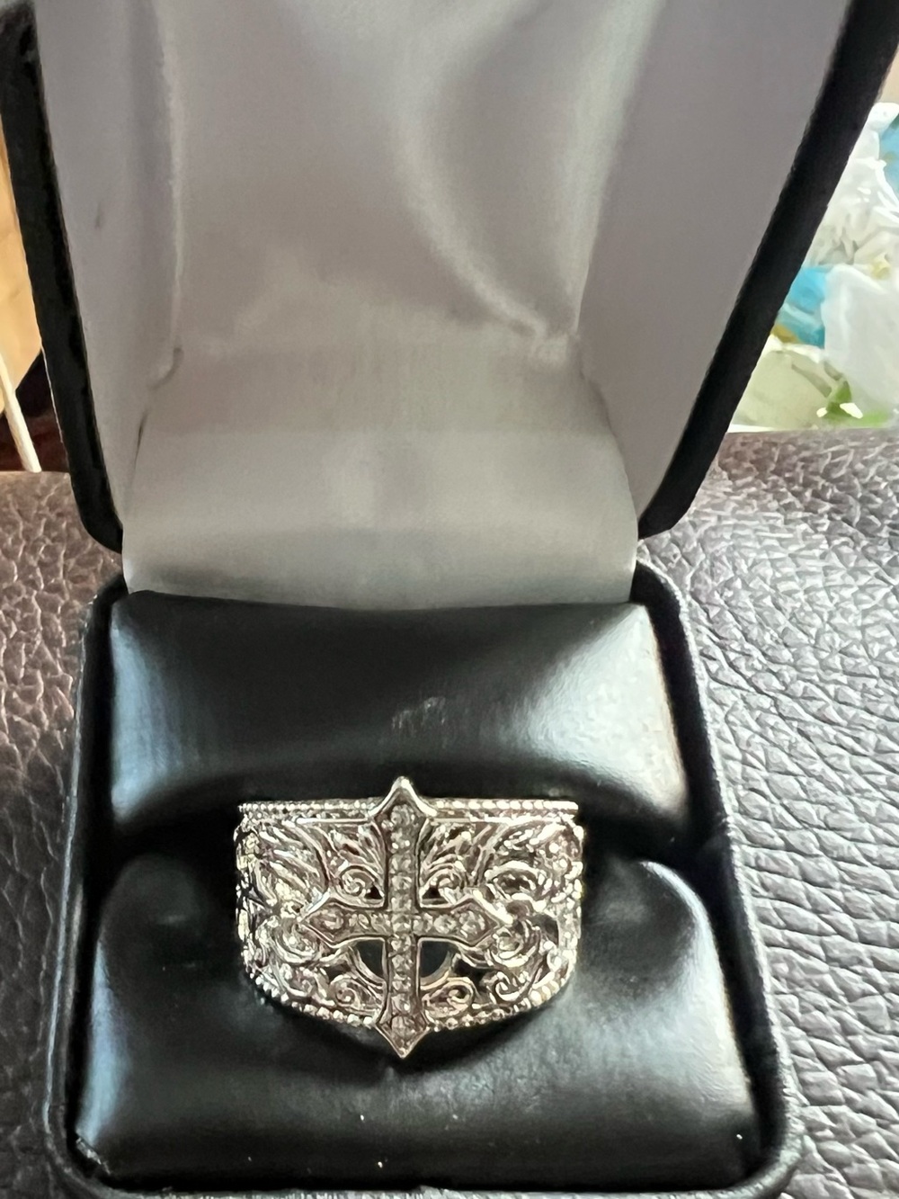 Ornate Silver Cross Filigree Women's Ring